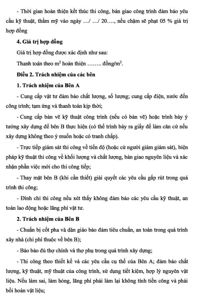 hợp đồng thi công xây dựng nhà ở